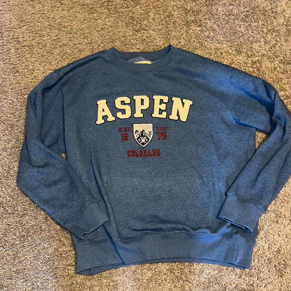 Blue Crewneck Sweater with Aspen Text